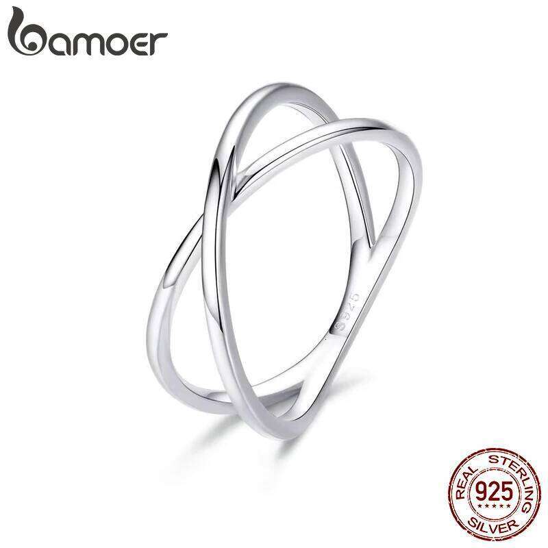 BAMOER 14K Gold Plated X Dainty Minimalist 925 Sterling Silver Cross Ring for Women Promise Jewelry 2 Colors SCR543 H260312