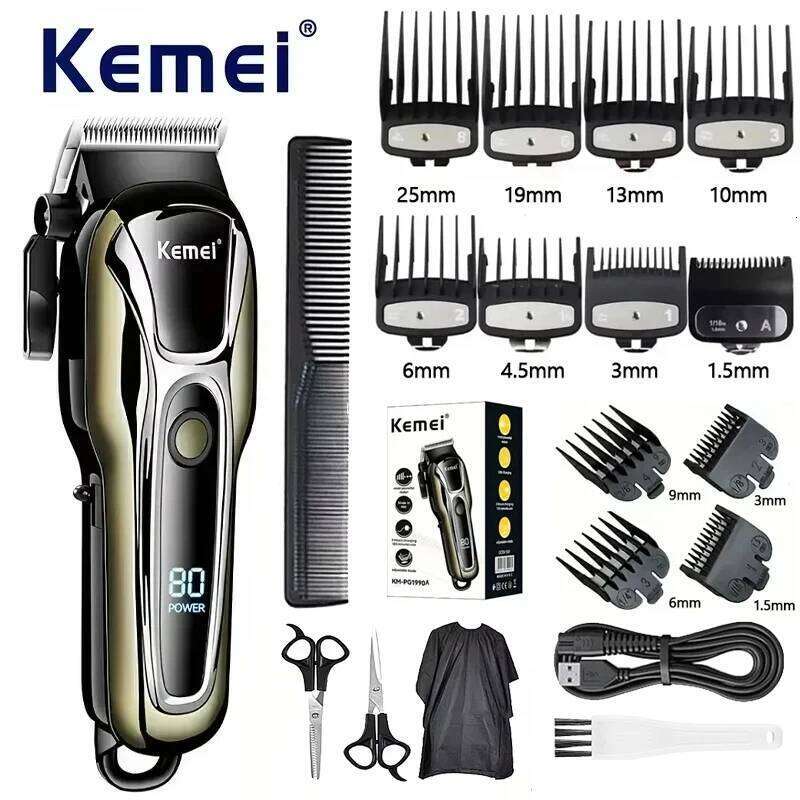 Kemei PG1990A Rechargeable Clipper or Limit Combs Professional Cordless Men Trimmer Men's Hair Cutting Machine Barber C260312