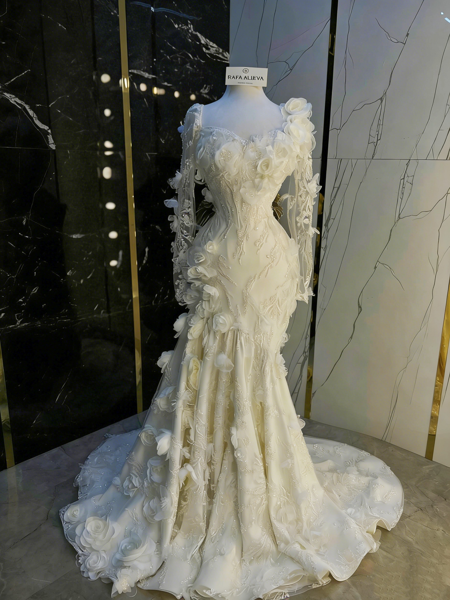 Graceful Mermaid Wedding Dress Sweetheart Neck Long Sleeves Bridal Gowns 3D Appliques Sequins Sweep Train Dresses Custom Made vestidos