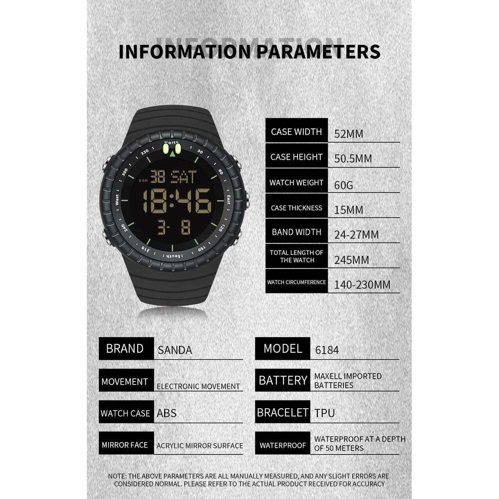 SANDA 6184 Brand Sport Watch for Man Waterproof Shockproof Digital Watches Luxury Outdoor Men's Wristwatch Original Clock