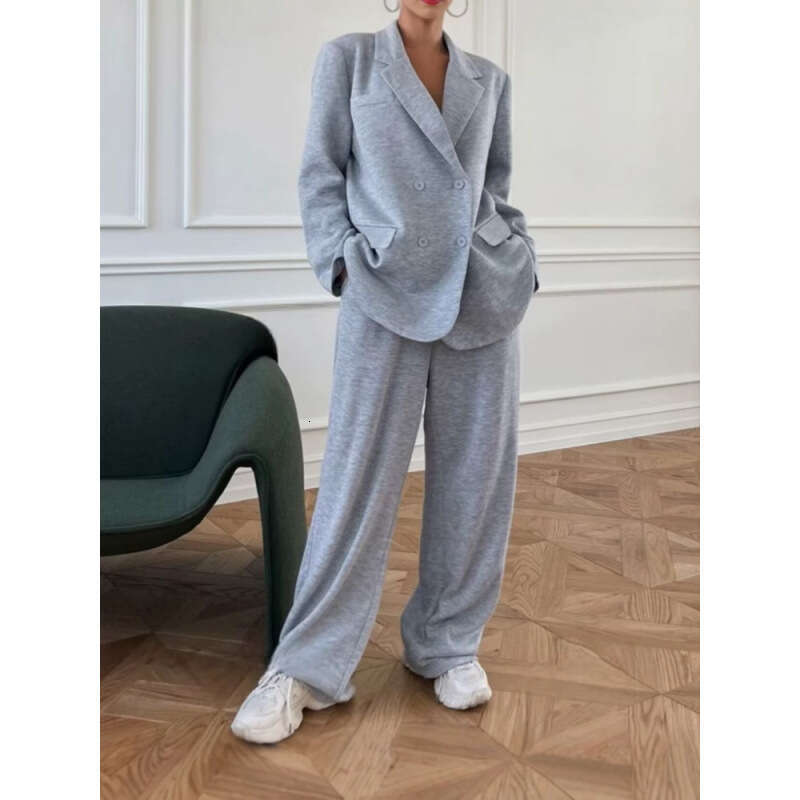 European And American Foreign Trade New Fashion Trendy Women S Two Piece Set Solid Color Style Suit Set