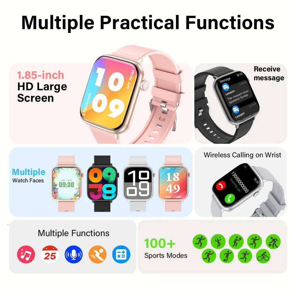 2025 New Women 1.85 inch Screen Customized Dial IP68 Waterproof Smart Watch Men Bluetooth Talk Fashion Bracelet