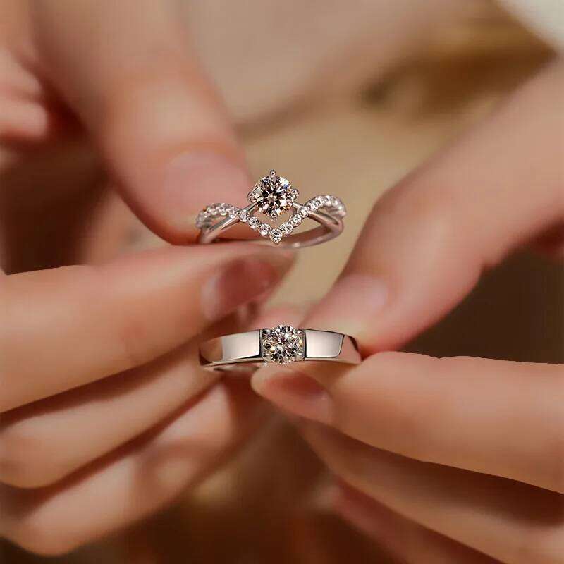 2 Pcs Silver Color Shiny Zircon Matching Couple Luxury Delicate Wedding Rings Set for Women Men Charm Jewelry Accessories W260311