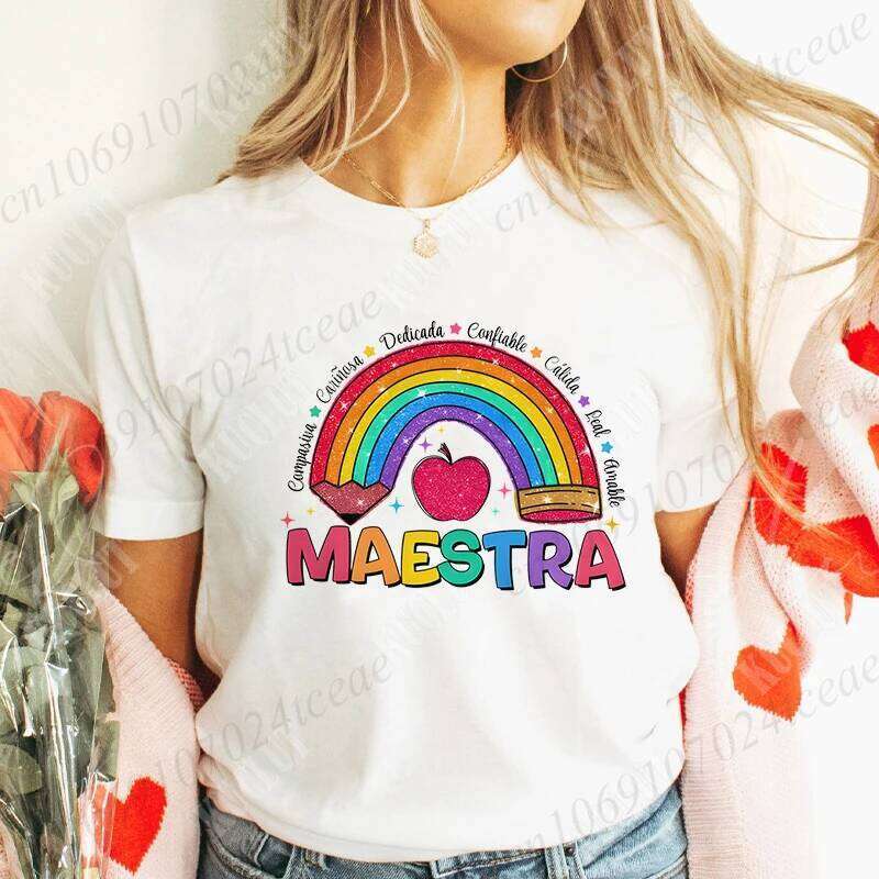 MAESTRA Rainbow Print Women T Shirt Casual O Neck Short Sleeve T-shirts Fashion Comfy Tee Shirts Best Gift To Teacher Z260312