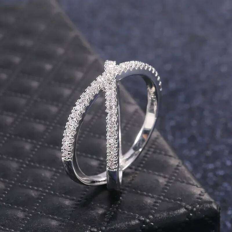 Trendy Cubic Zirconia Geometric Rings For Women Men X Shape Copper Ring Party Everyday Jewelry H260312