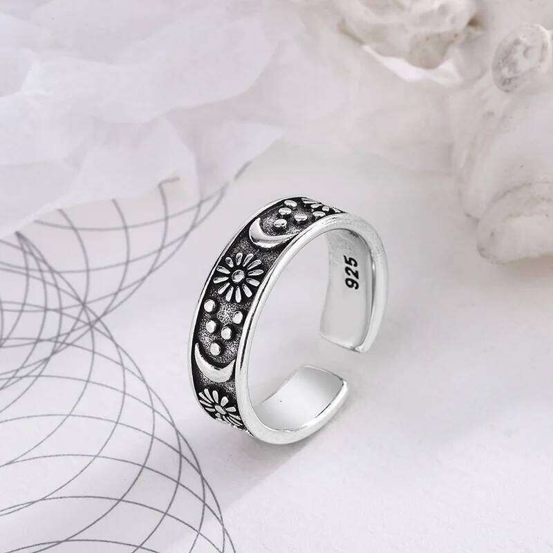 Sterling Silver Adjustable Rings For Women Sun Moon Engagement Fine Jewelry Vintage Accessories Argent 925 H260312