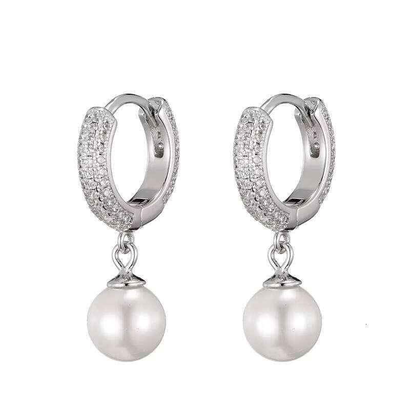 Hip-Hop Jewelry Gold-Plated Drop Ice Out CZ hip-hop moissanite Hoop Pearl Dangle Earrings