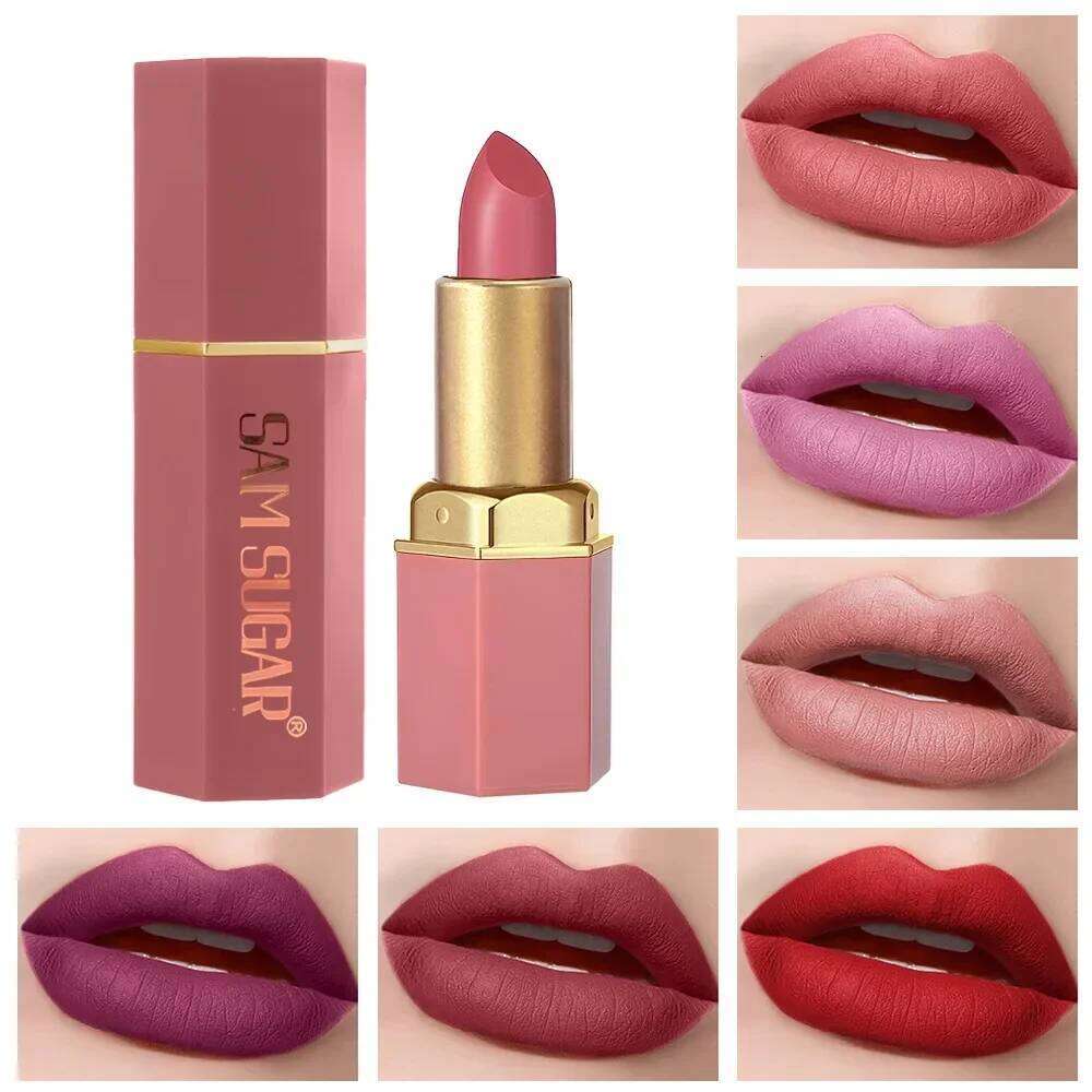 SAM SUGAR 6pcs Lipstick Set - Matte & Shiny Diamond Finish Long-Lasting Non-Sticky Moisturizing Velvet Sexy Red Colors Lip Kit W260311