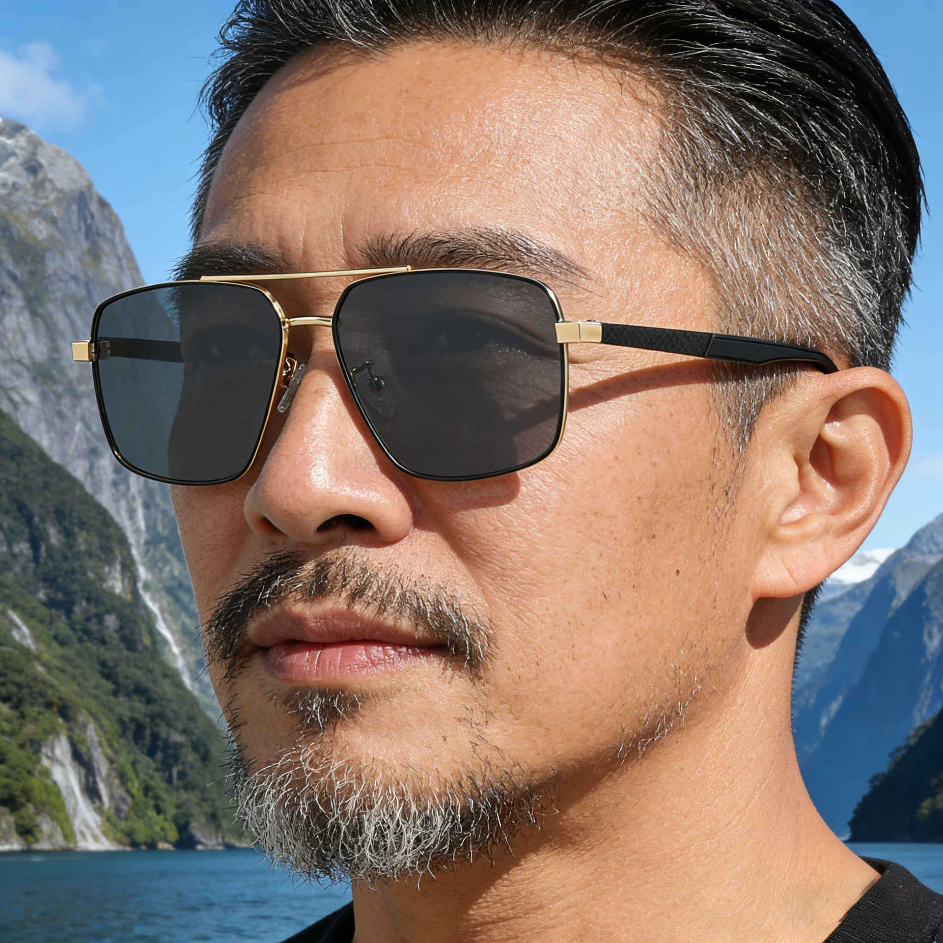 2026 New Fashion Square Large Frame Polarized Retro Double-Beam Sun Protection Sunglasses for Men,