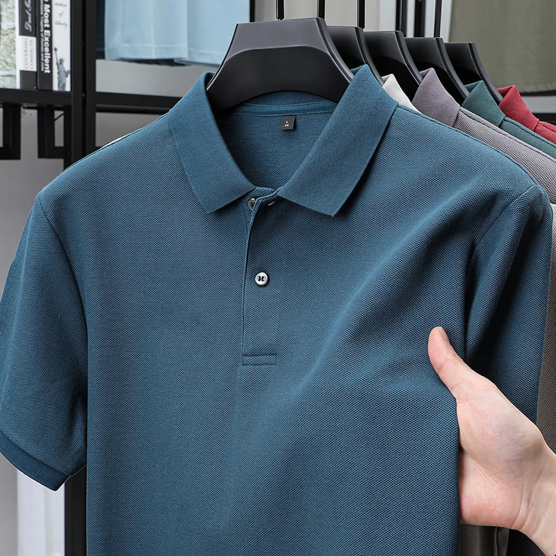 High end 100 cotton short sleeve polo shirt men lapel top summer breathable T-shirt trendy solid color Korean casual Paul shirt 260311