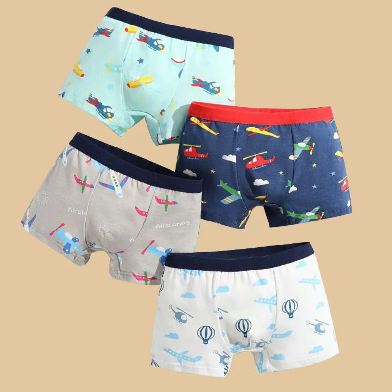 4pcsLot Boys Boxer Briefs Kids Cotton Underwear Baby Boy Underpants Teenager Cartoon Print Soft Children Panties 215Y 260311