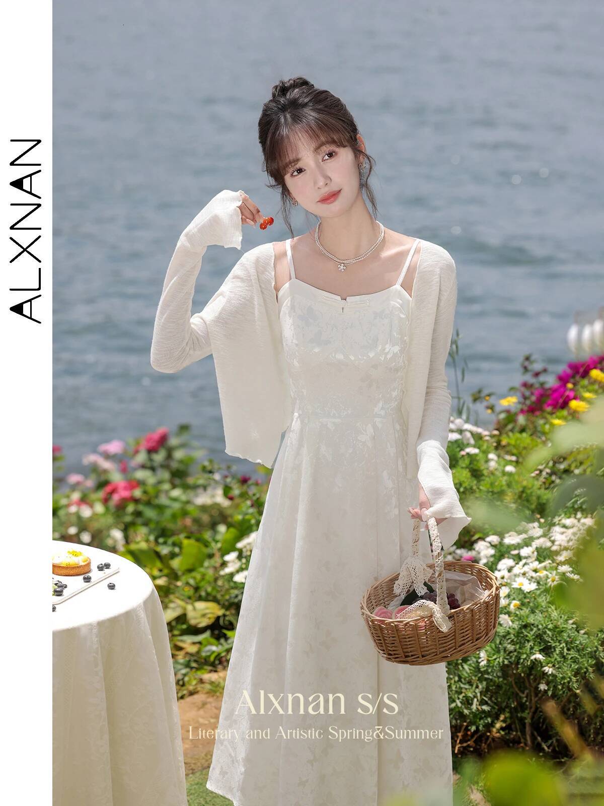 ALXNAN Strap Printed Dresses for Women 2026 Sleeveless A-line Midi Elegant Dress Holiday Beach Fashion Female Clothing L37703