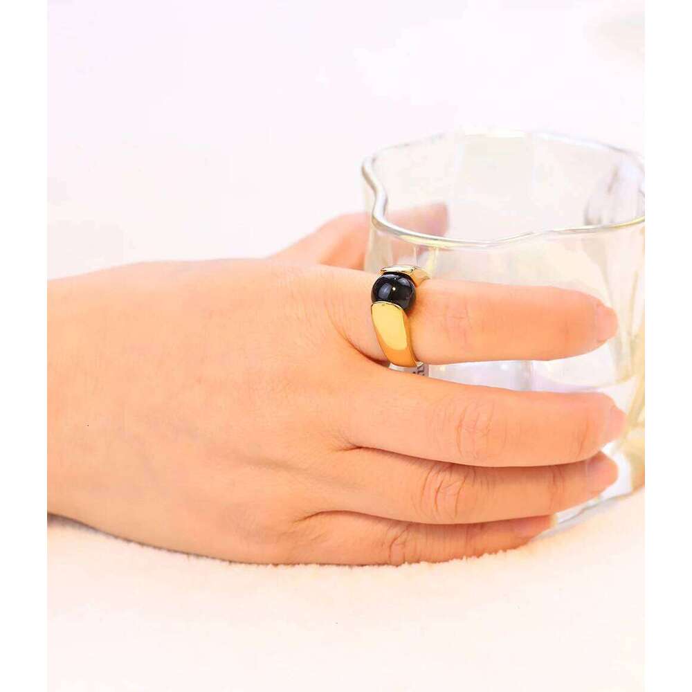 New Fashion Colorful Opal Women Quality Stainless Steel Round Black White Cat's Eye Stone Wedding Ring H260312