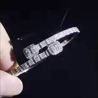 Premium Jewelry Pure Sier Iced VVS Square Moissanite Bracelet Cuban Chain Bangle Unisex Couple Gift