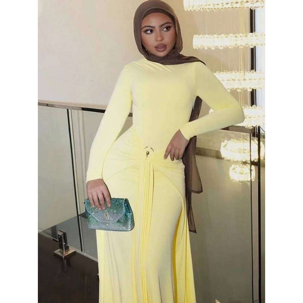 Mozision Elegant Sleeve Ruched Sexy Maxi Dress Women Gown Autumn Fashion Draped Bodycon Long Dresses Female Clothing C260312