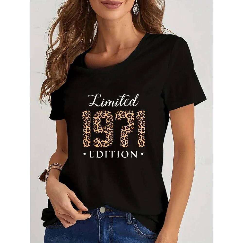 Limited 1974 Edition Print TShirt Streetwear Leopard Years Women Top Harajuku Tee Female Clothes 1975 Birthday O Neck T-shirt Z260312