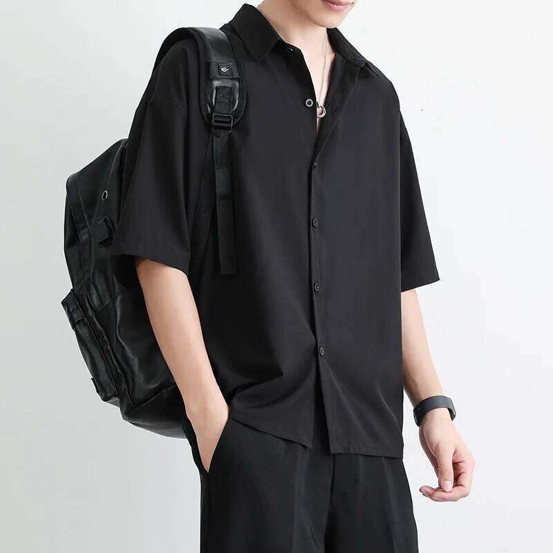 1pcs Summer Thin Short Sleeve Man Ice Silk Loose Style Male Fashion Casual Lapel Button-down Shirt Men Top S-3XL