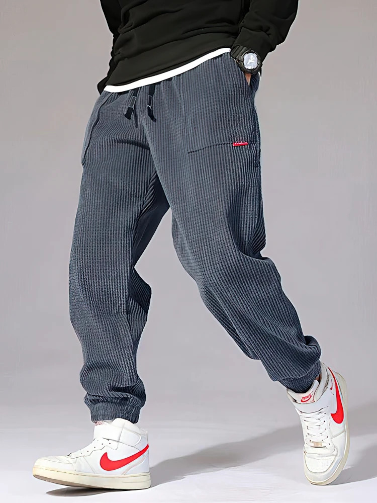 Autumn Winter Warm Motorcycle Jogger Corduroy Pants Men Tech Fleece Sweatpants Casual Harem Pants Male Sport Thermal Trousers 260311
