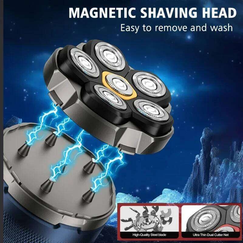 Tinsol New Bald Men's Titanium Electric Clipper Razor 6D Magnetic Hair Trimmer Rechargeable Waterproof Facial Repairer C260312