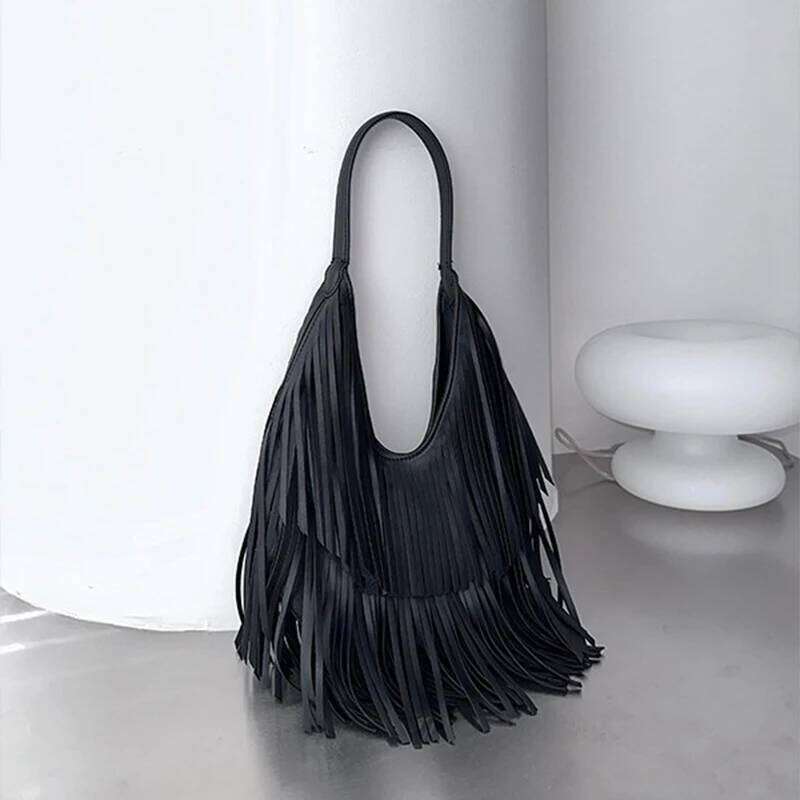 Long Women Leather Bohemian Style Tassel Shoulder Fringe Hobos Armpit Bag Large Capacity Travel Female Tote Handbag WONST