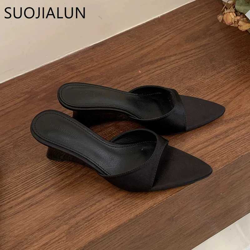 SUOJIALUN 2025 Summer New Women Slipper Fashion High Wedge Heel Slip On Open Toe Slides Ladies Elegant Outdoor Dress Sanda K260312