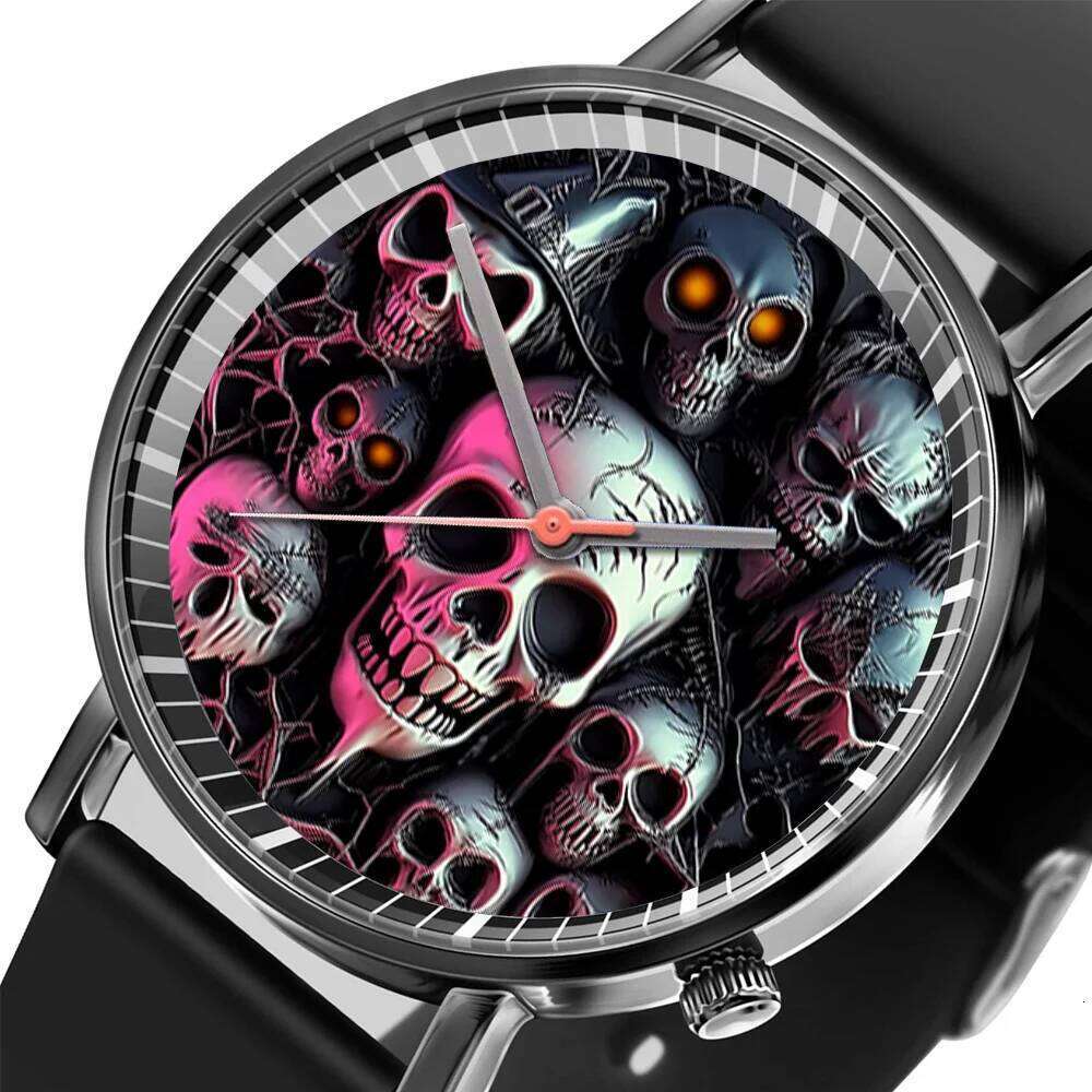 New Halloween Skull Design Quartz Fashion Black Silicone Bracelet Men And Women Clock Gift Watch
