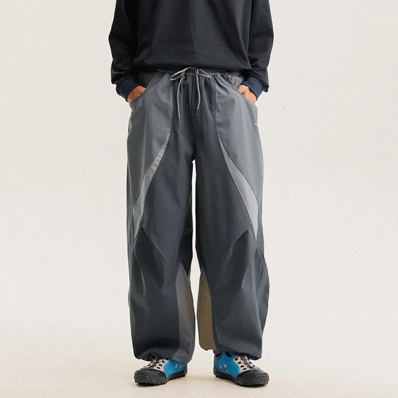 Men Outdoor Lightweight Quick Dry Ultra Loose Casual Splice Wide Leg Techwear Track Cargo Pants Women Streetwear Baggy Trousers 260310