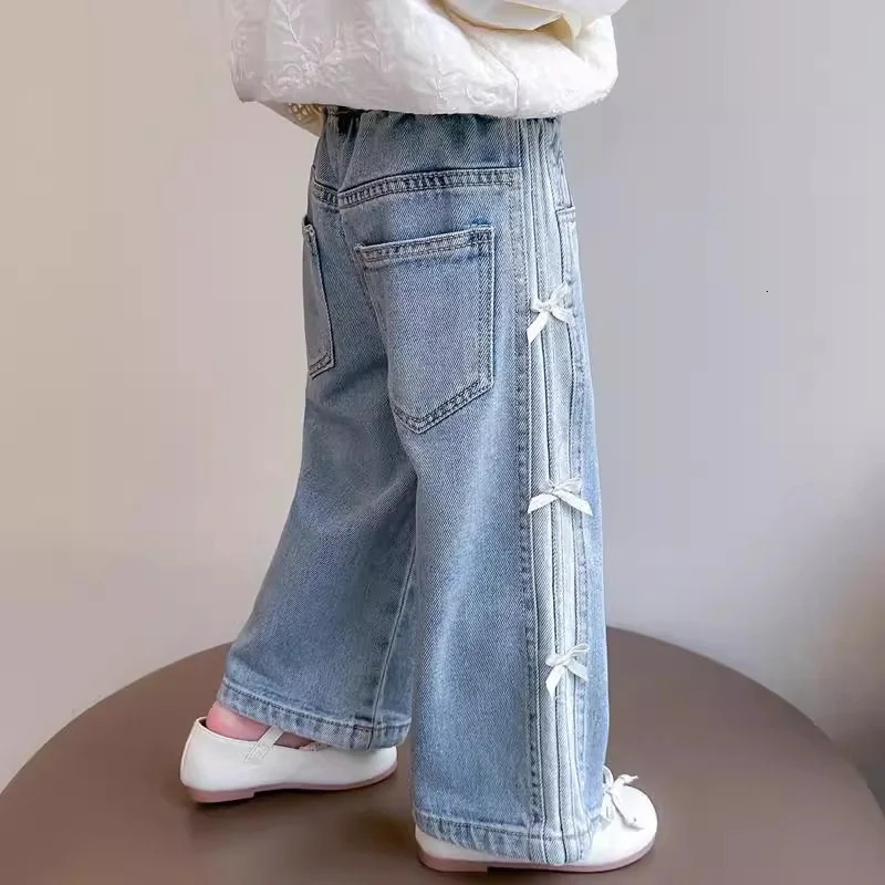 Baby Girls Bow Jeans Kids Spring Autumn Loose long Pants Childrens Straight Wideleg Trousers Toddler Casual Clothing 260311