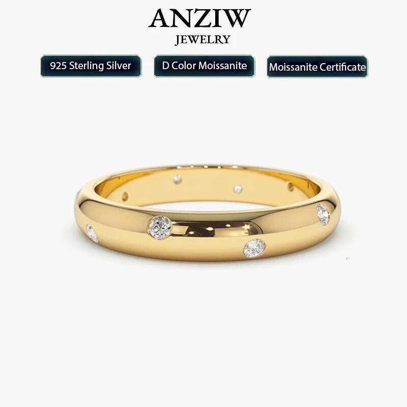 Anziw 18K Plated Moissainte Ring 925 Silver Wedding Engagement Promise Rings for Women Jewelry Rose Gold Bezel Setting Band H260312