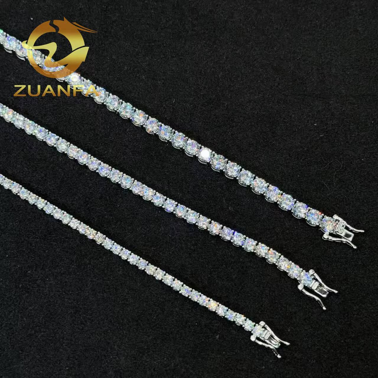 2mm 3mm 4mm 5mm 925 Silver Moissanite Diamond Tennis Necklace Fashion 5A Cubic VVS Moissanite Hip Hop Tennis Necklace for Men Women