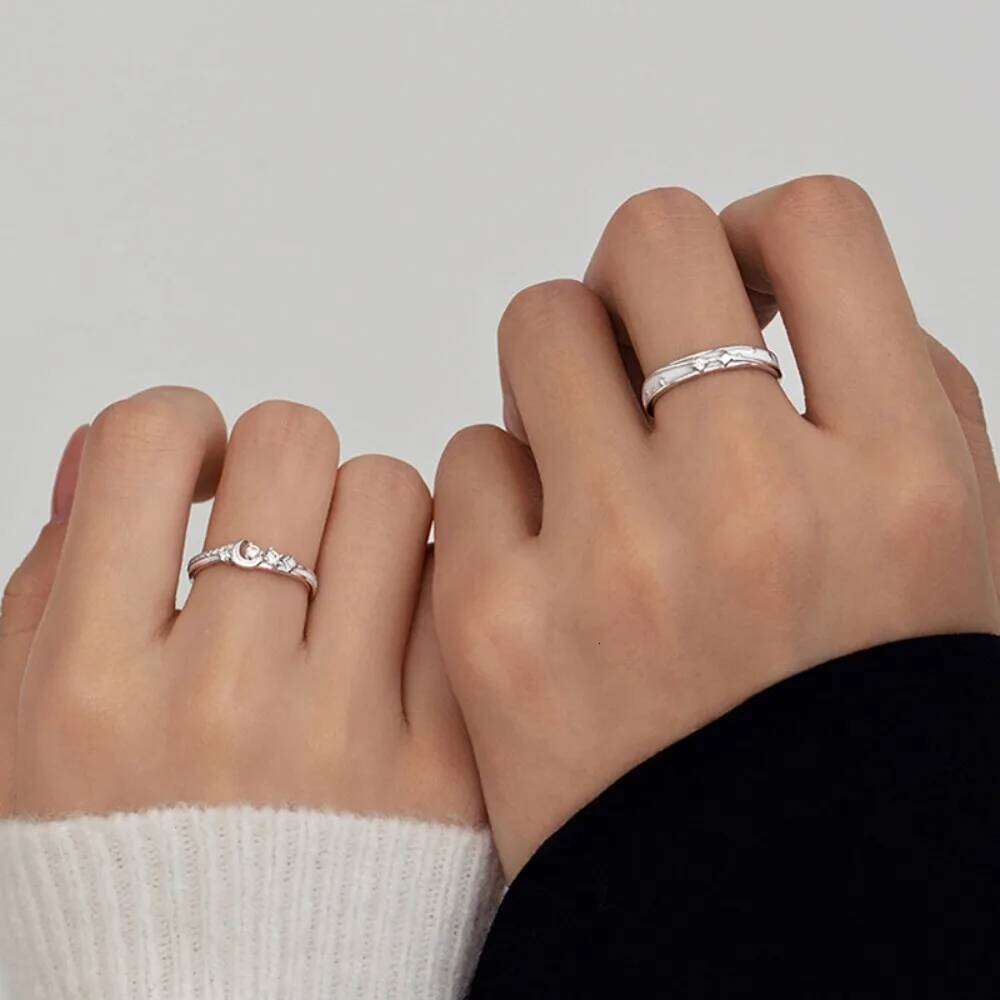 Trendy Charm 925 Sterling Silver Micro-inlay Zircon Star Moon Adjustable Couple Rings for Women Men Valentine's Day Jewelry Gift W260311