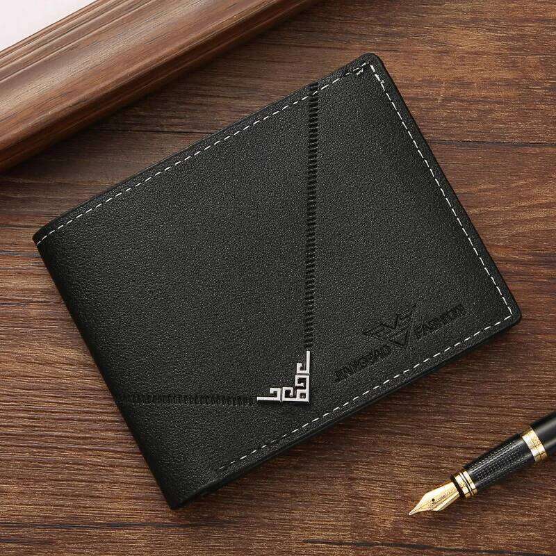 Lychee Texture Leather Clip Short Men'S Coin Wallet Business-Style Cash Money Purse Multi Patchwork Card Slot Holder