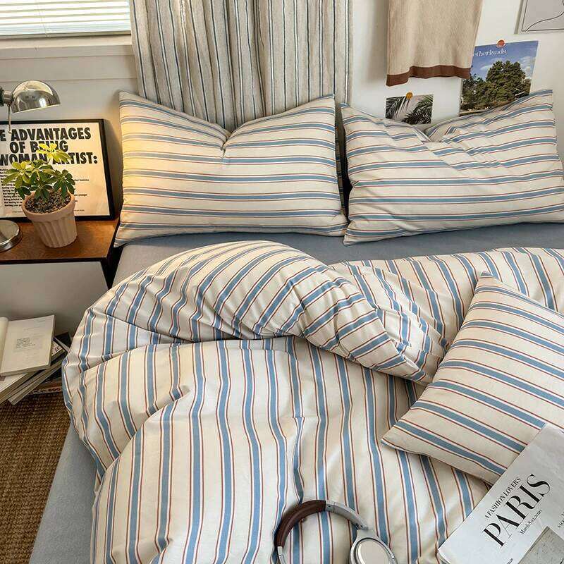 100% Cotton Stripe Style 3-Piece 1 Duvet Cover + 2 Pillowcases,Minimalist Bedding Set for All Seasons H260312
