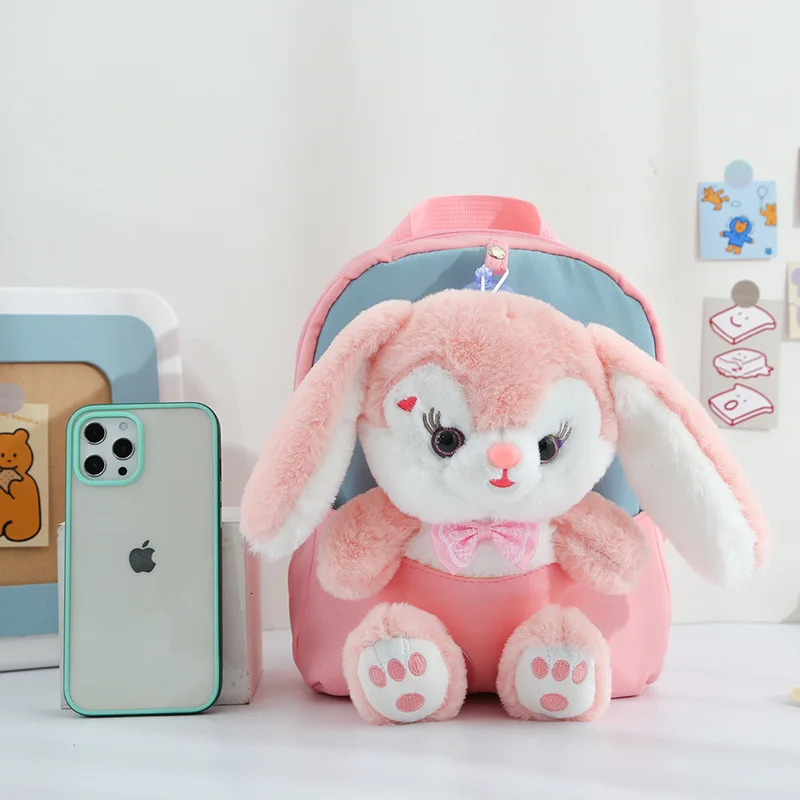 Plush 3D Rabbit Backpack for Boys Girls Kids Children SchoolBag Cute Bow Tie Cartoon School Bags Kindergarten Preschool Baby Bag 260311