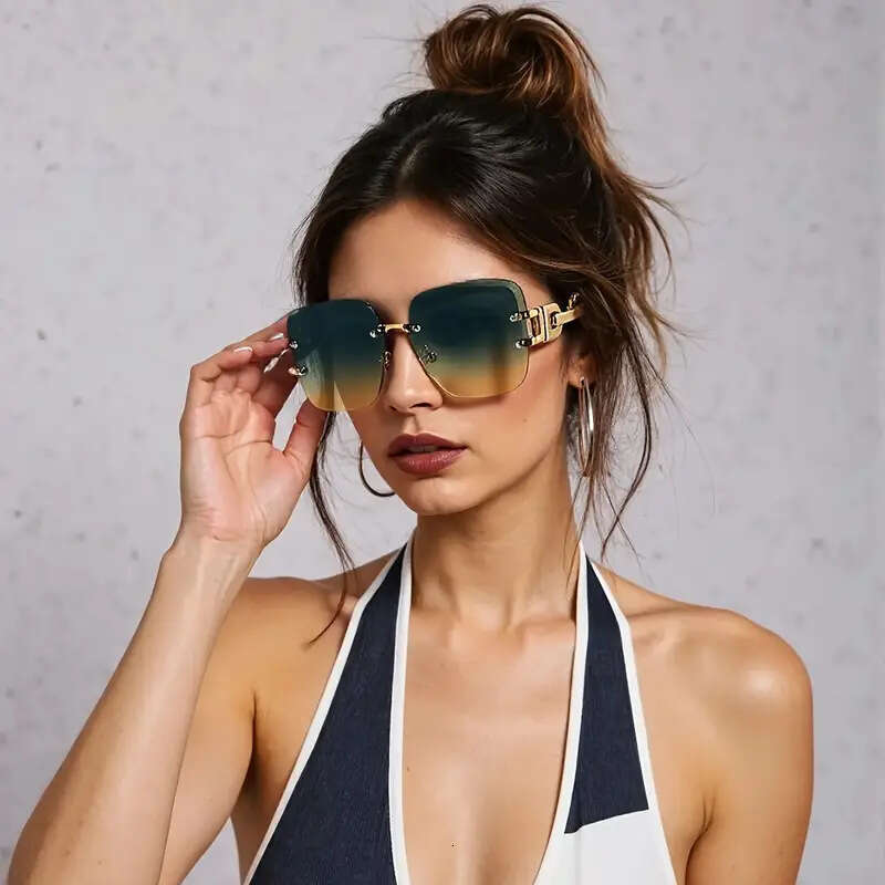 New Square Frameless Cut-Edge Suglasses Cross-Border Europea America Me Ad Wome, Suitable For Drivig, Su Protectio, Outdoor Use, Tredy With Metal