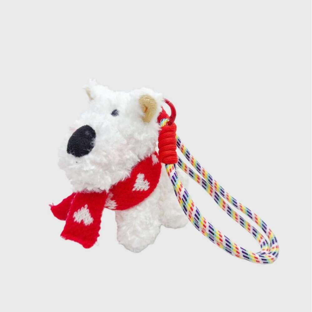 Cute West Highland White Terrier Pendant Plush Doll Keychain Backpack School Bag Decoration Small Toy Gift for Girls