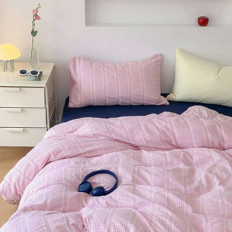 Ins Dopamine Korean Striped Washed Cotton Four-piece Bedding Cream Style Bed Sheet Quilt Cover Three-piece Set H260312