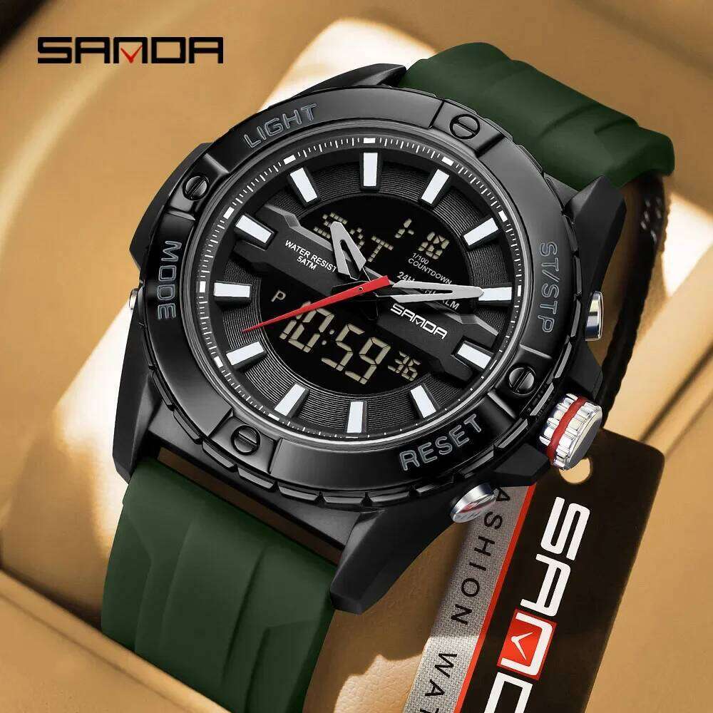 SANDA 5111 new electronic military sports multifunctional waterproof night light LED dual display men's watch 2026