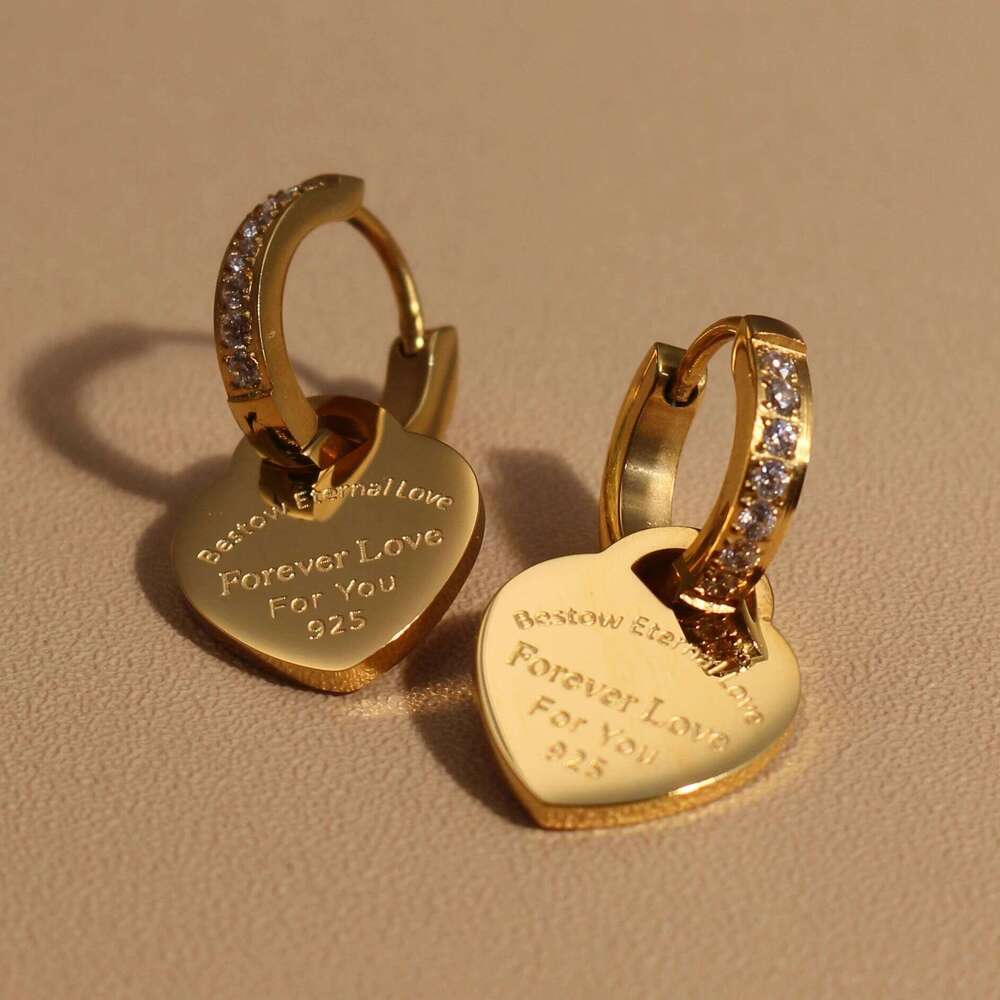 Xe Heart Pendant Women Zircon Stainless Steel Earrings Gold Color Charm Jewelry Accessories Wholesale Gifts