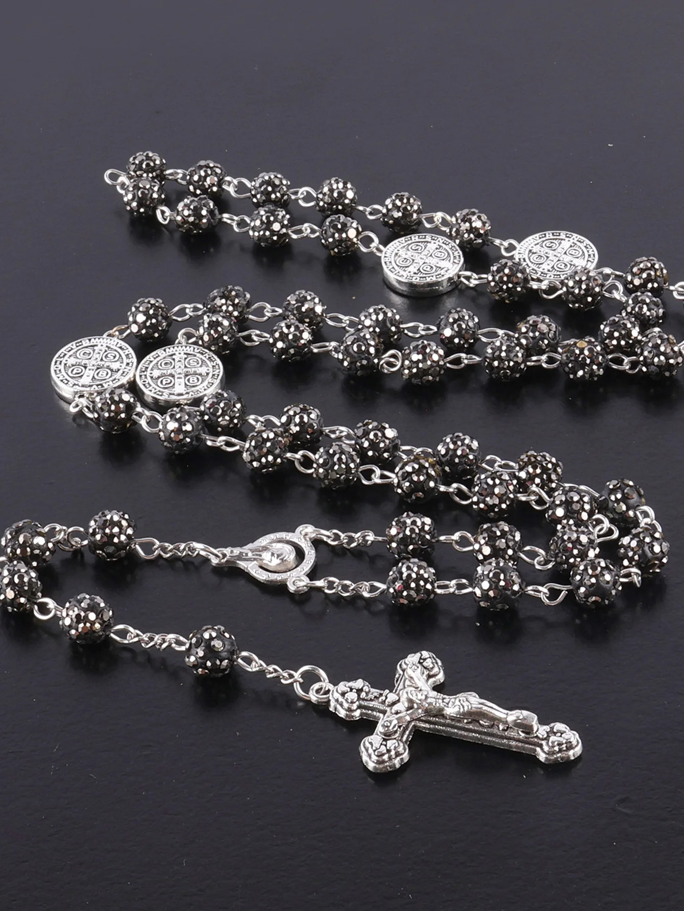 1 piece retro classic multi-color 8mm round rosary DIY pure handmade work cross religious necklace mens and womens jewelry gif 260311