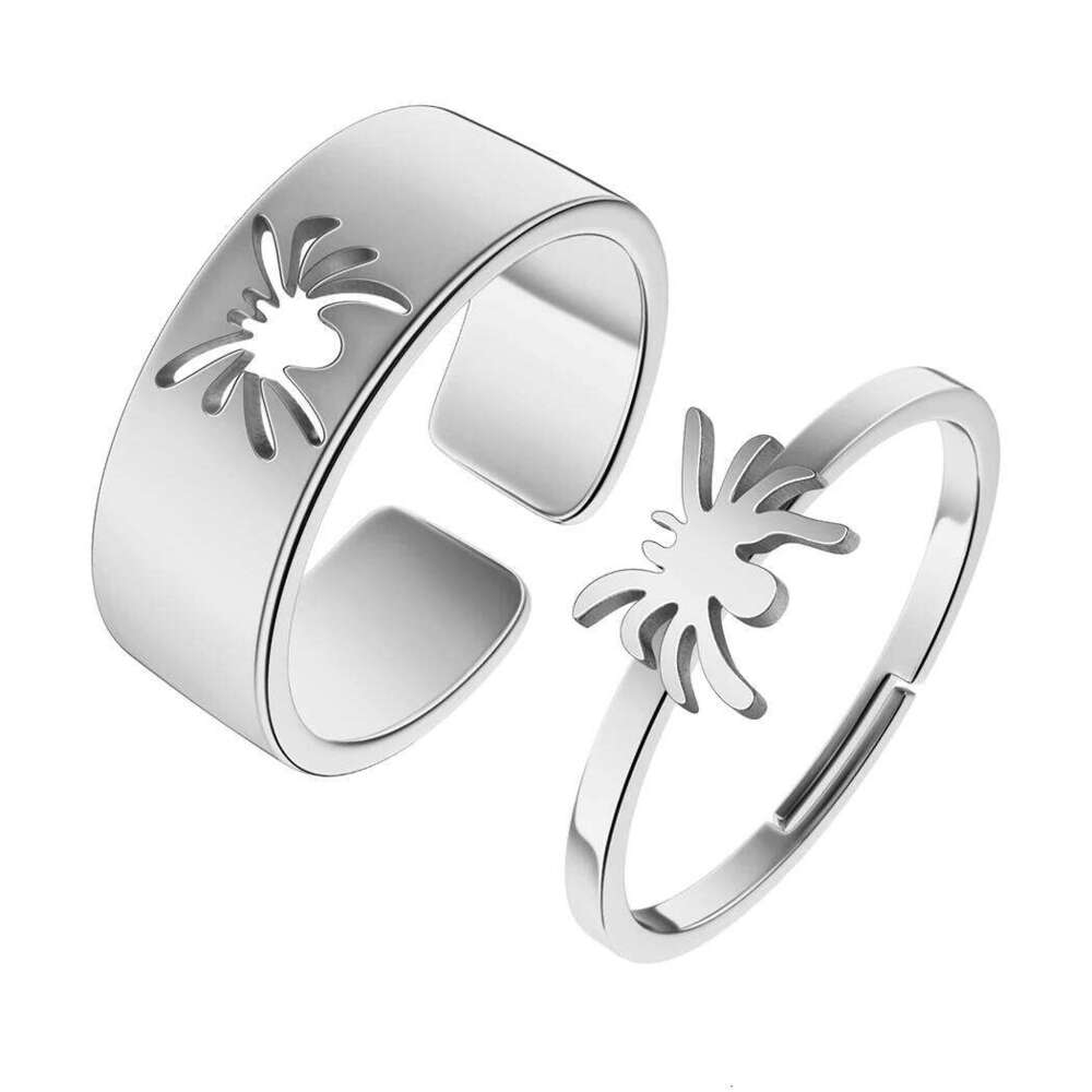 Stainless Steel Rings Gothic Hip Hop Punk Spider Fashion Adjustable Couple Ring For Women Jewelry Wedding Lovers Gift 2Pcs/set W260311