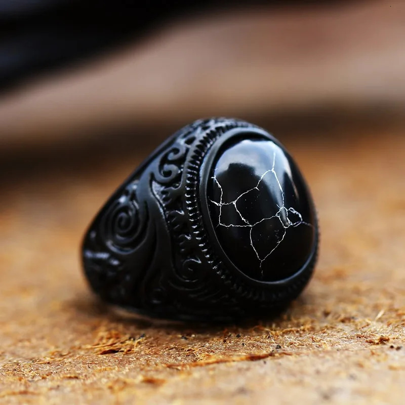 Vintage Handmade Turkish Black Zircon Rings Retro Men Stainless Steel Tiger Eye Stone Rings Classic Wedding Engagement Jewelry 260310