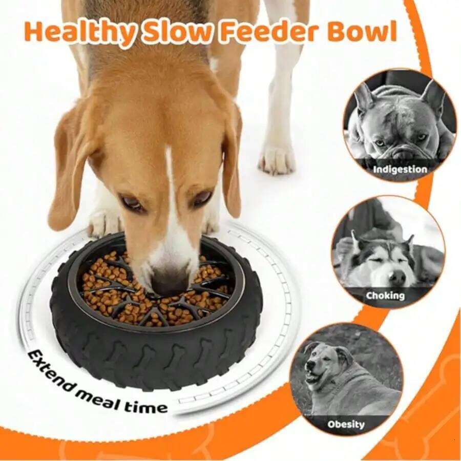 3-in-1 Stainless Steel Slow Feed Dog Bowl - Non-Slip Suction Cup Feeder 26Y0312