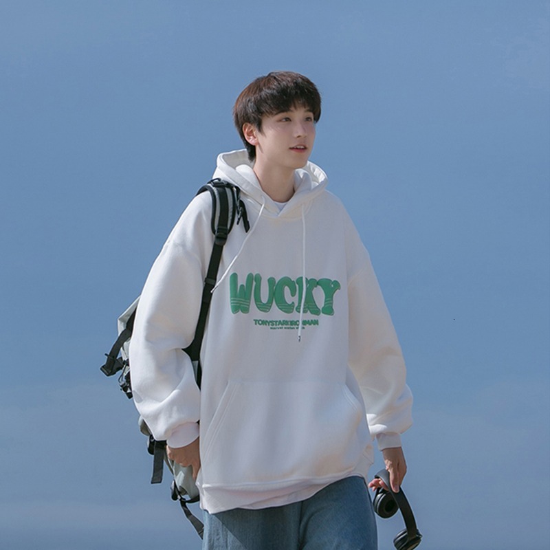 Teenage Men's Printed Sweatshirt New Autumn/winter Fleece-lined Trendy Designer Hoodie Brand Men's Hooded Casual Loose Pullover