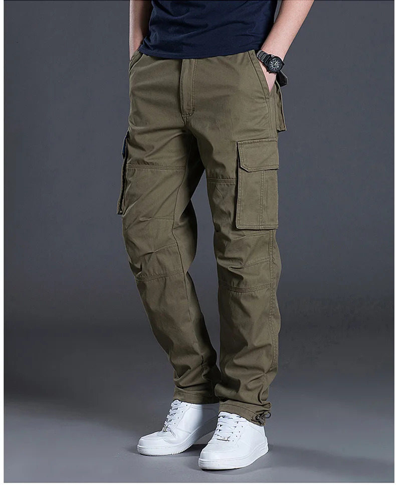 Cotton Multi Flap Pockets Mens Straight Leg Cargo Pants Loose Casual Outdoor Pants Mens Work Pants For Hiking Tactical 260311