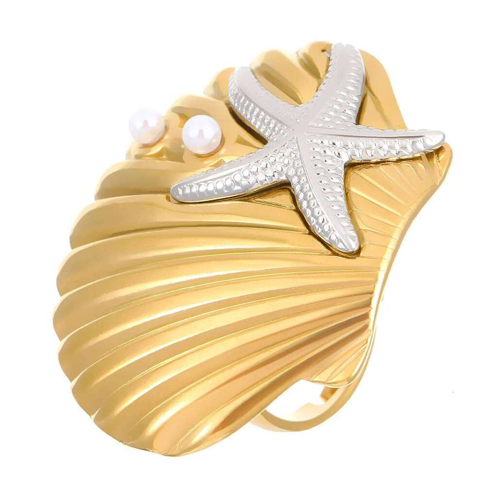 Luxury Inspired Starfish Ring Textured Shell Coral Jewelry Exquisite Rings for Women Fashion Sophisticated Style Versatile Daily Wear Accessory