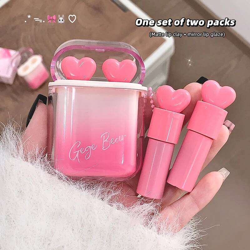 GEGE BEAR Water Gloss Velvet Lip Glaze Combination Two-pack Mirror Matte Headphone Shaped Pendant Lipstick W260311