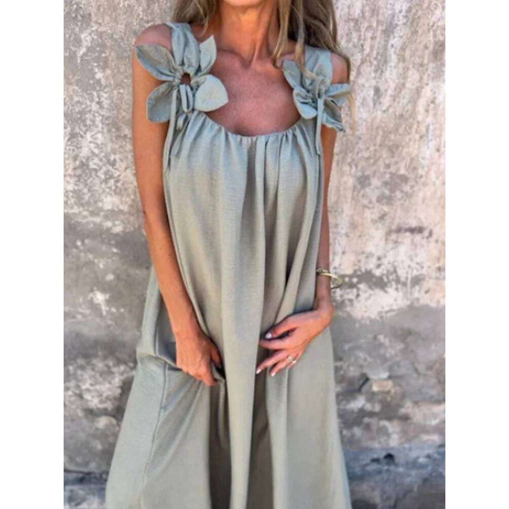 V-neck Solid Color Short Sleeved Lace Up Women's Dress High Street Fashion Elegant Commuting Style Summer Dresses C260312