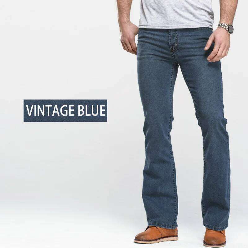 Mens Boot Cut Jeans Slightly Flared Slim Fit Blue Black Trousers Designer Classic Male Stretch Denim Pants 26Y0312