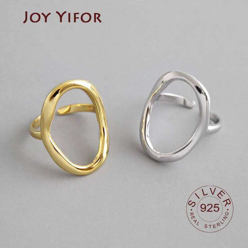 Korean version S925 sterling silver open ring INS simple geometric irregular hollow oval female adjustable punk party H260312